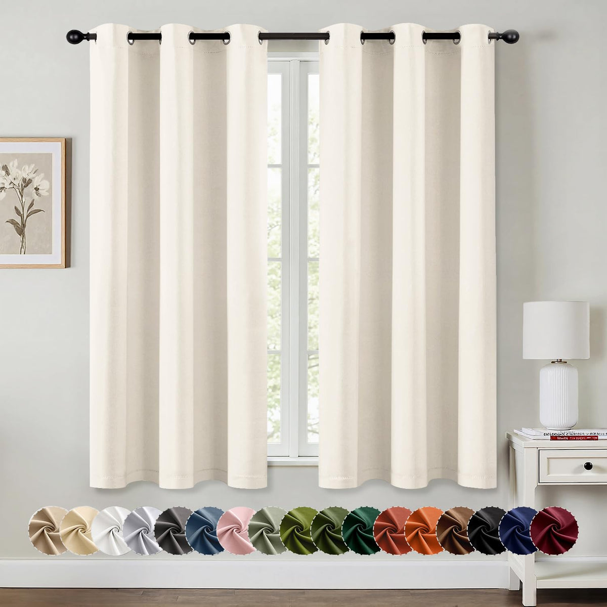 MIULEE beige blackout curtains panel closeup showing premium fabric and drape for bedrooms.