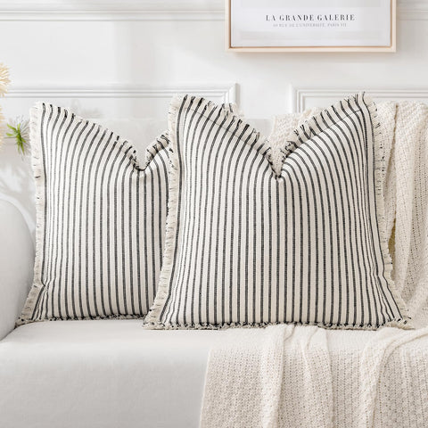 MIULEE black pillow cover 20x20 with striped linen front, perfect for sofa accents.