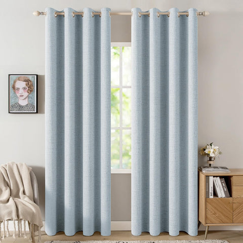 MIULEE blackout curtains with linen texture in close-up show light control.