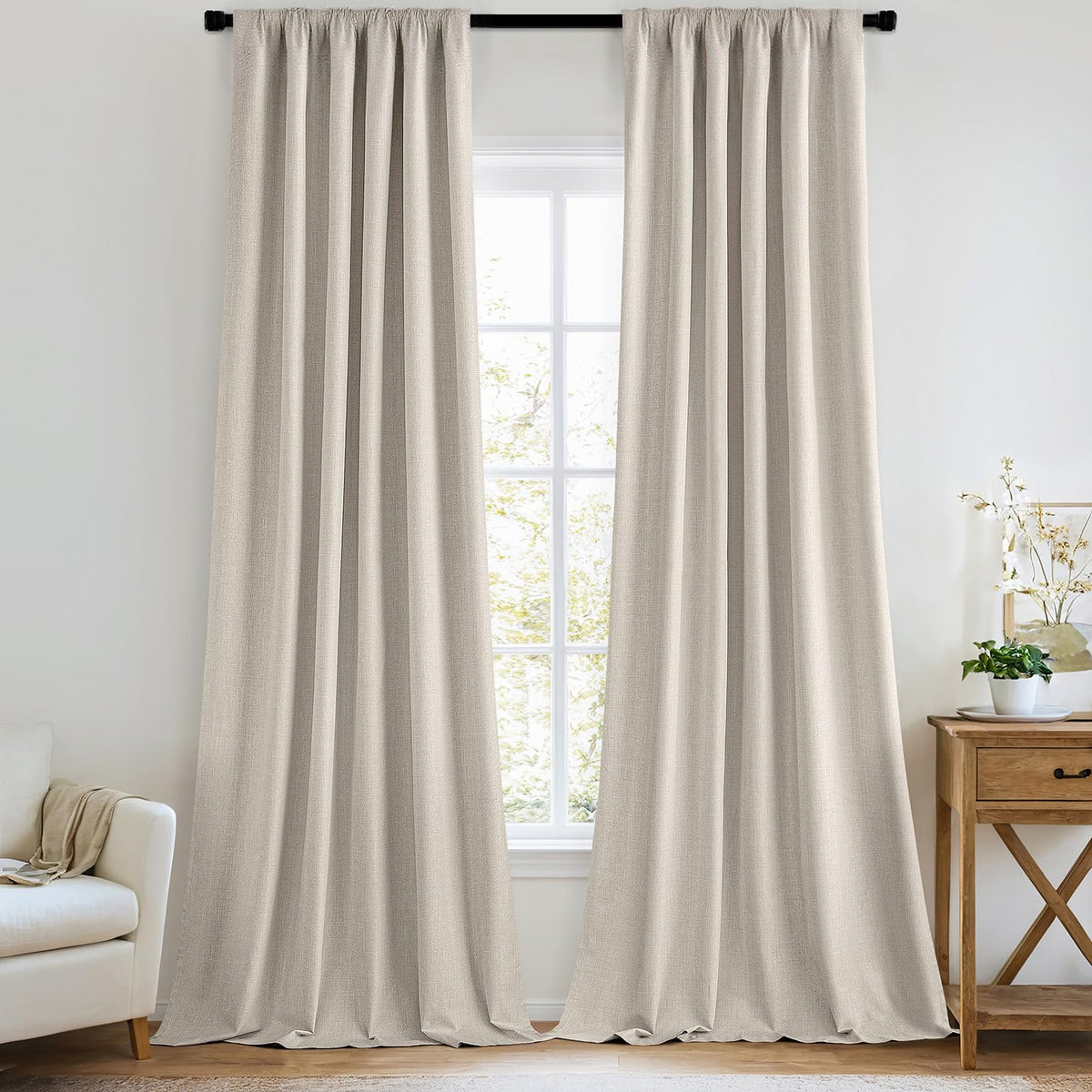 MIULEE blackout curtains 96in beige with back tab for daytime sleep