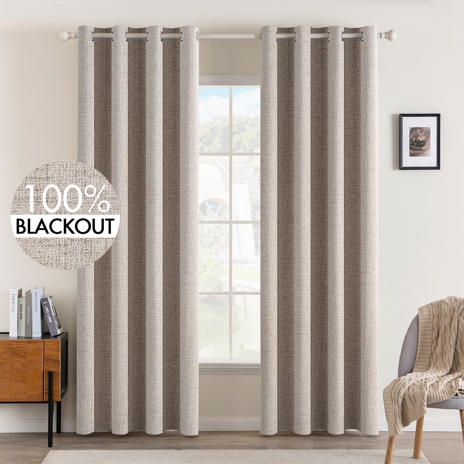 MIULEE blackout curtains close-up showing linen texture and premium finish