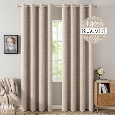 MIULEE blackout curtains beige panel 1 with linen texture for light control
