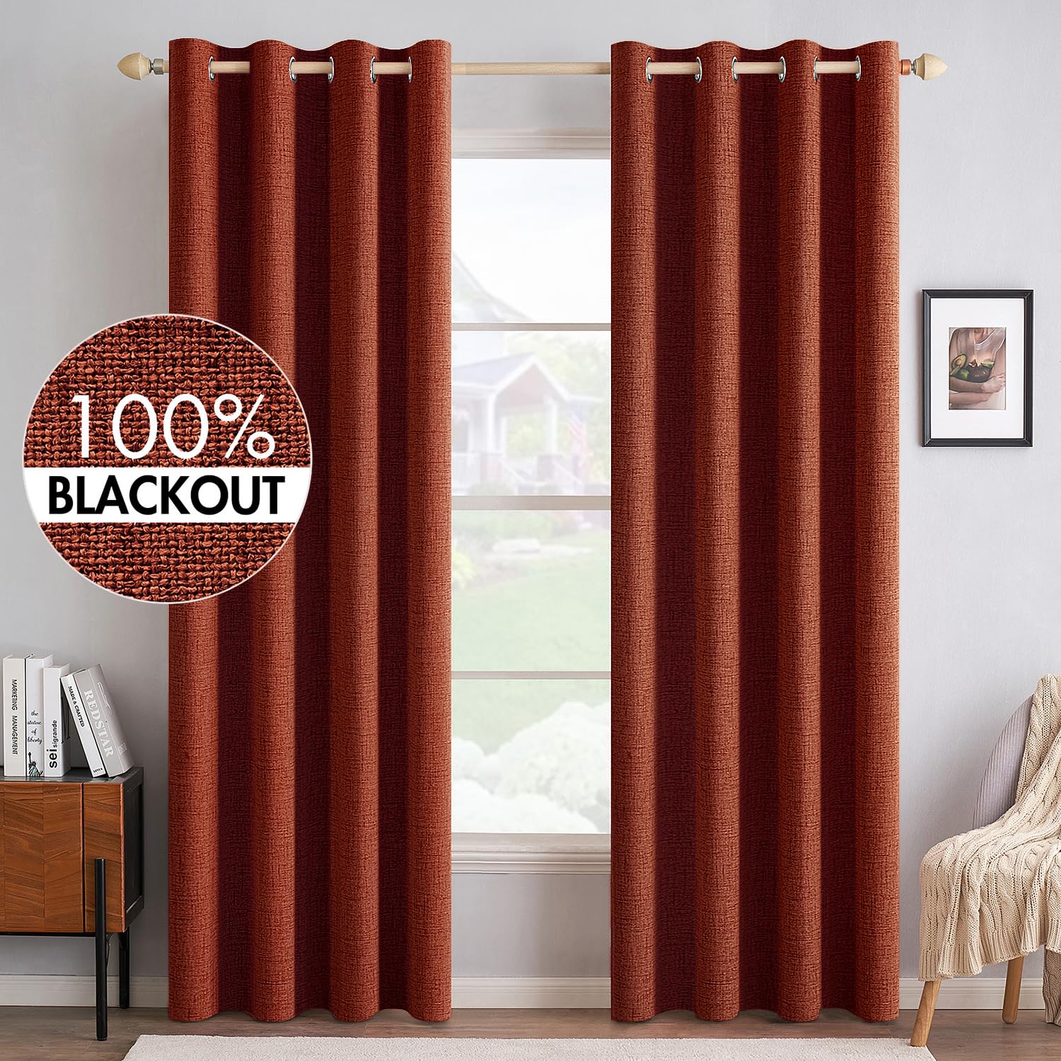 MIULEE blackout curtains burn orange panel texture highlights privacy and room-darkening potential