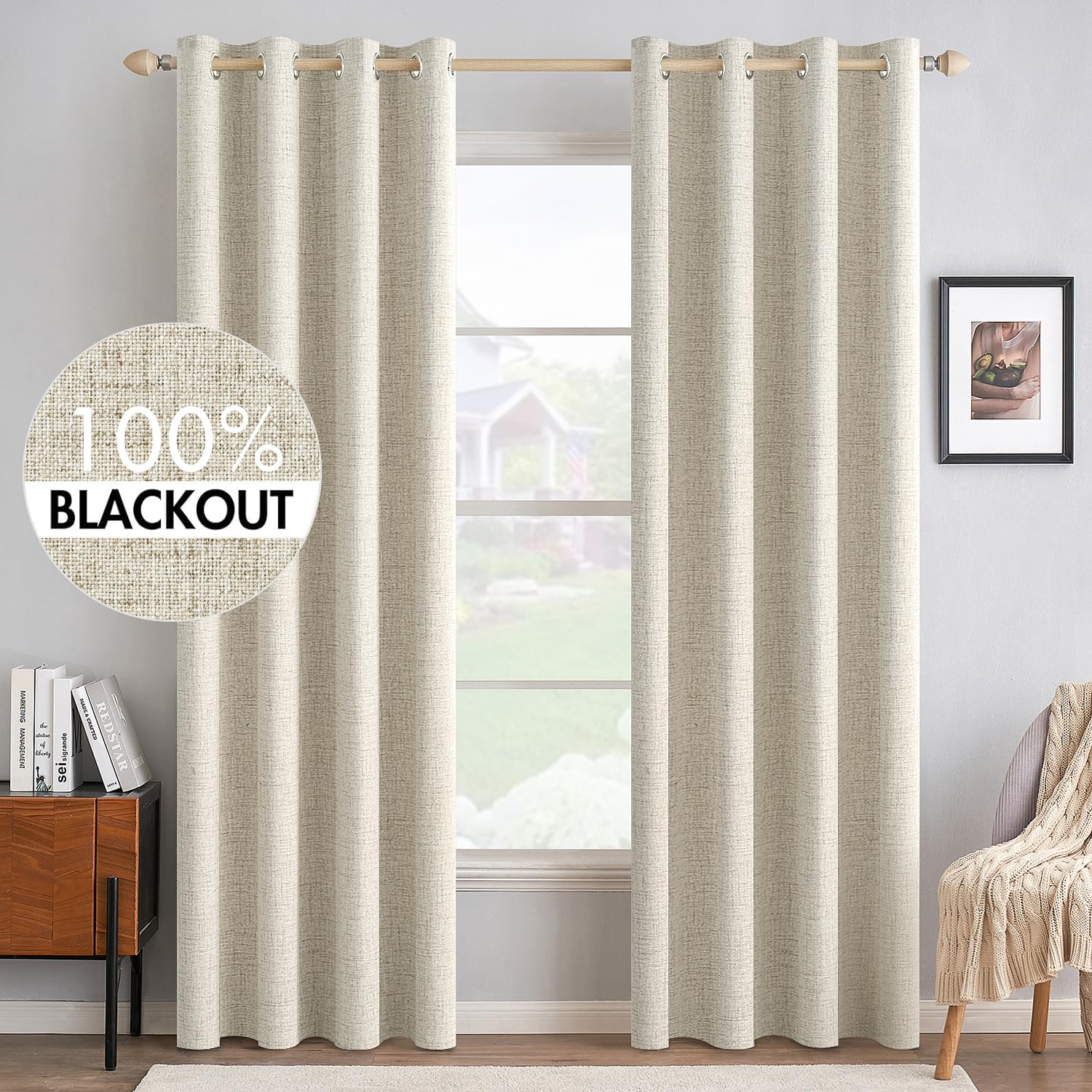 MIULEE blackout curtains cream texture 52x84 blocks light for undisturbed sleep