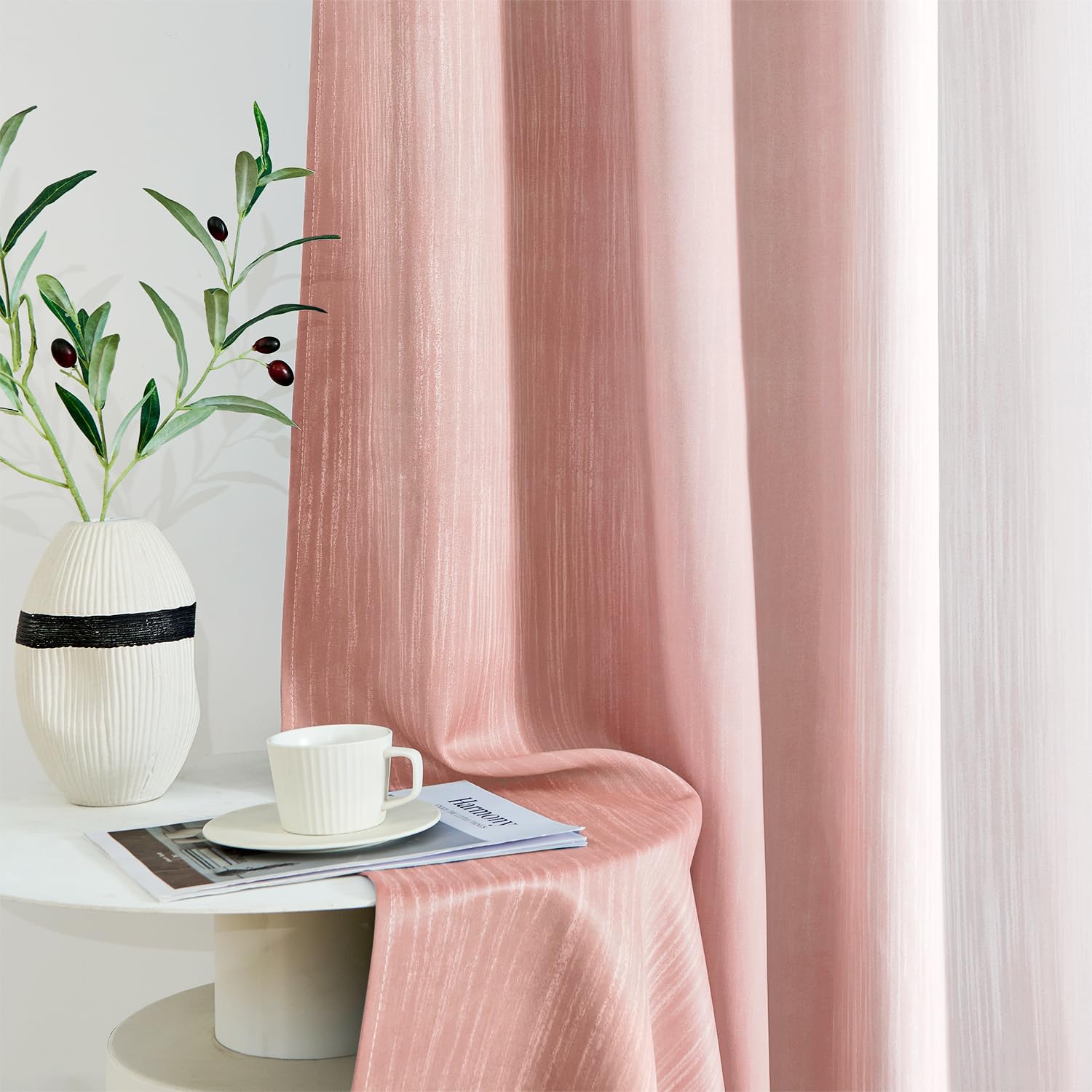 MIULEE blackout curtains with dark backing visible in dim lighting for reference