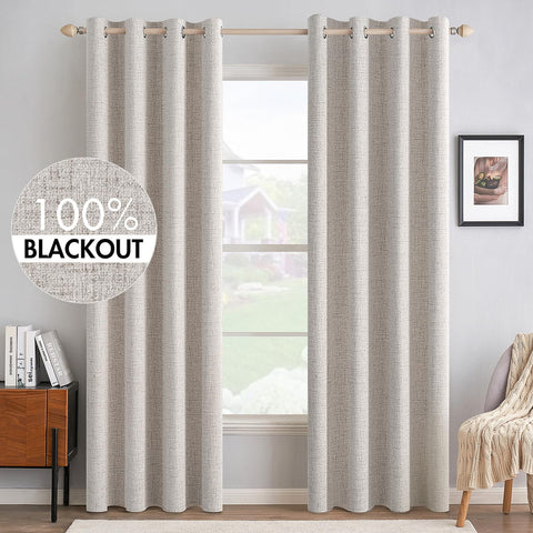 MIULEE blackout curtains in ivory with textured faux linen look for darkened rooms