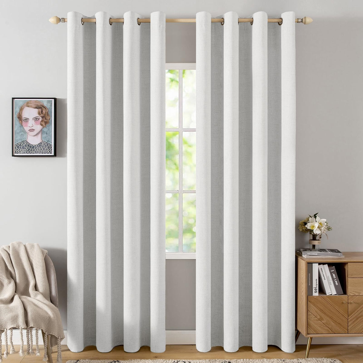 MIULEE blackout linen-textured curtains 52x84 panel pair for bedroom privacy and light control.