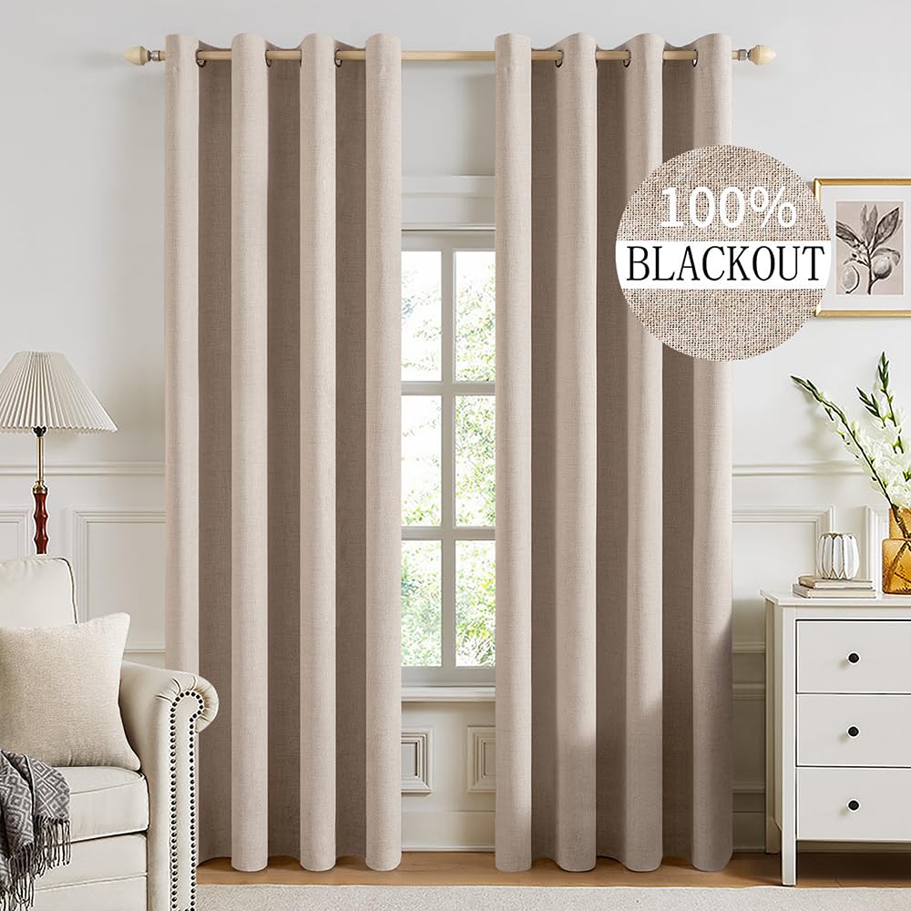 MIULEE blackout curtains with linen texture in front view for a darker, calmer bedroom.