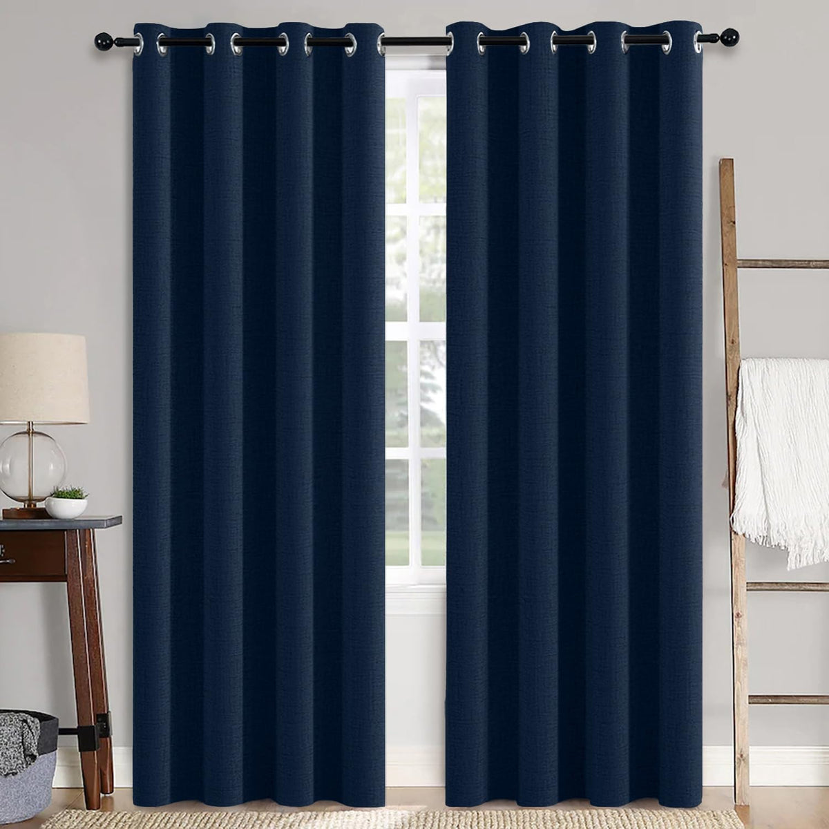 MIULEE blackout curtain in midnight blue with linen texture enhances room darkness