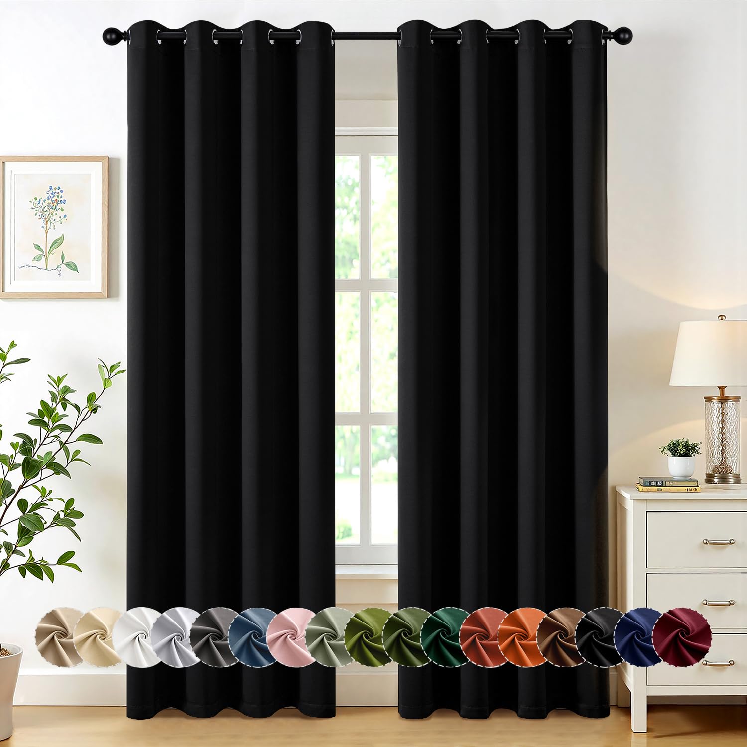 MIULEE blackout curtains pair shown in a bedroom for enhanced privacy and darkness.