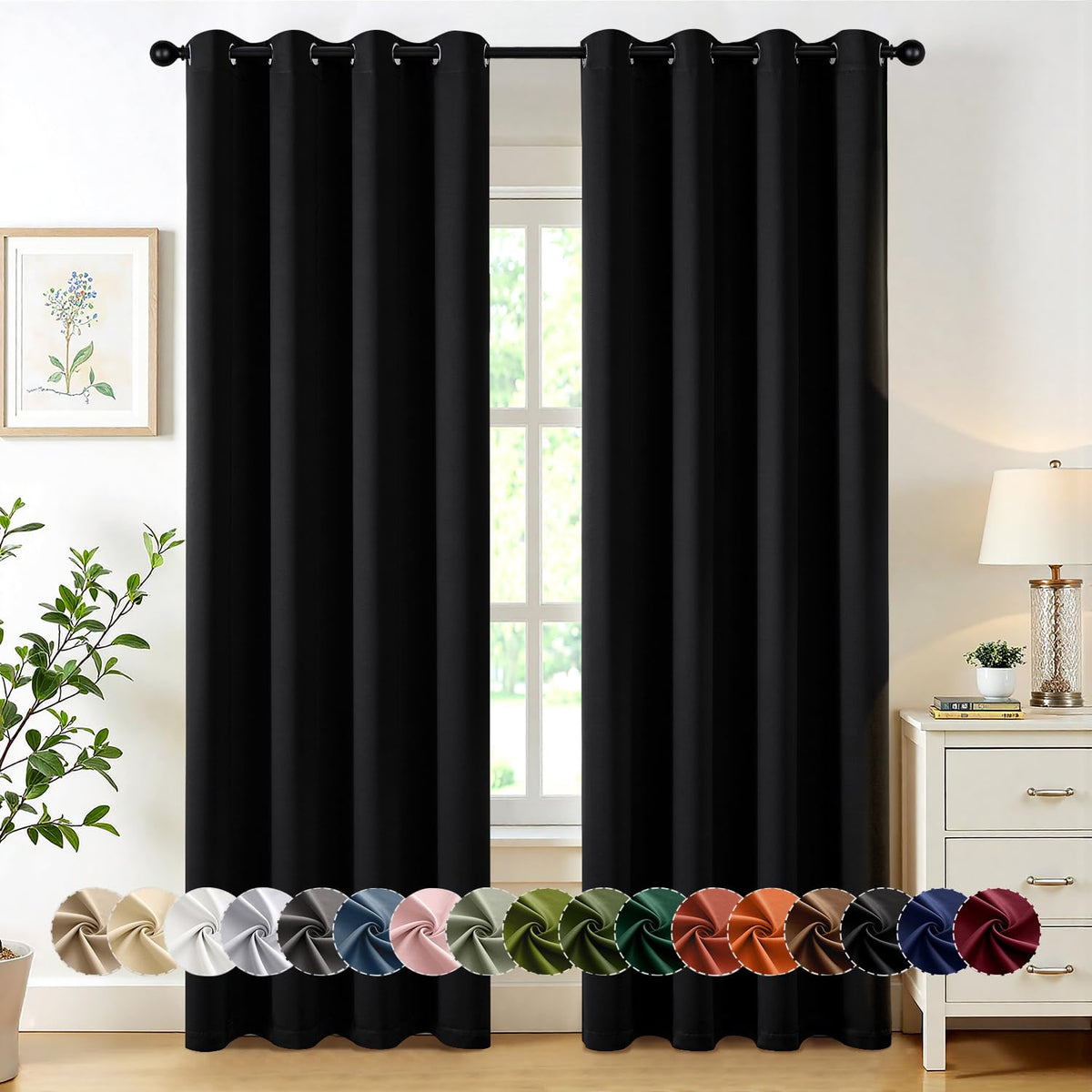 MIULEE blackout curtains pair shown in a bedroom for enhanced privacy and darkness.