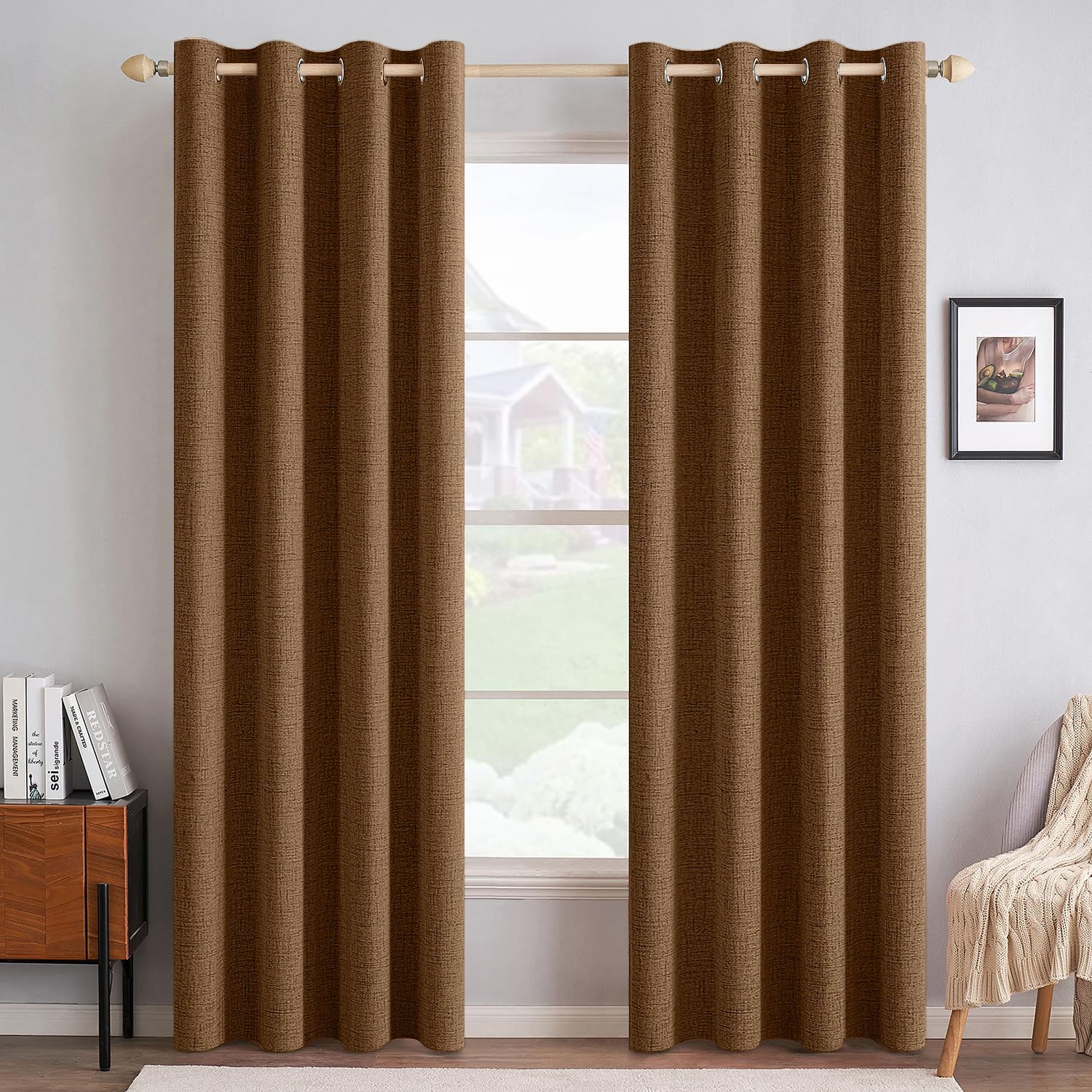 MIULEE blackout linen curtains panel close-up fabric showing soft texture and premium quality.