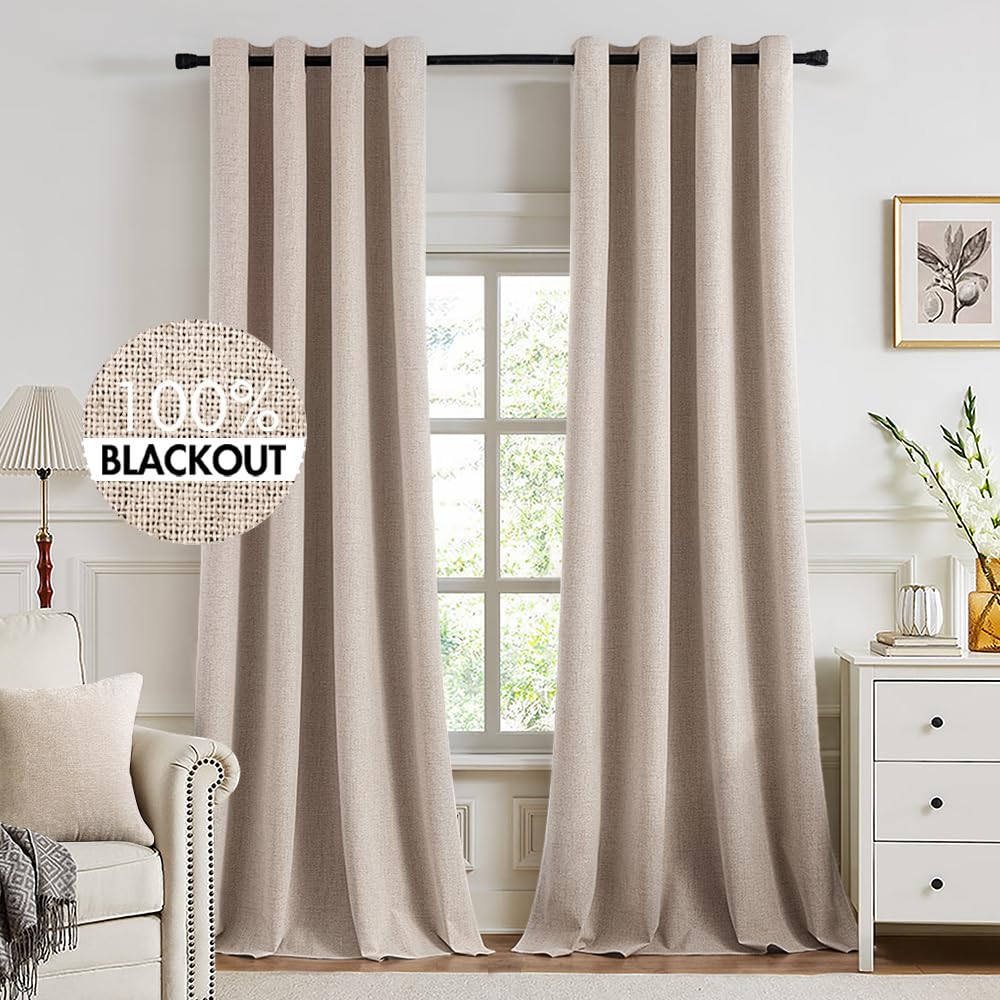 MIULEE blackout linen curtains texture close-up showing natural weave for luxury ambiance