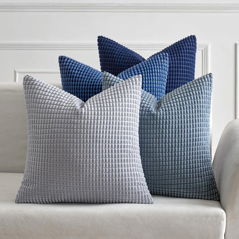 MIULEE blue corduroy fabric close-up showing soft texture for cozy decor.