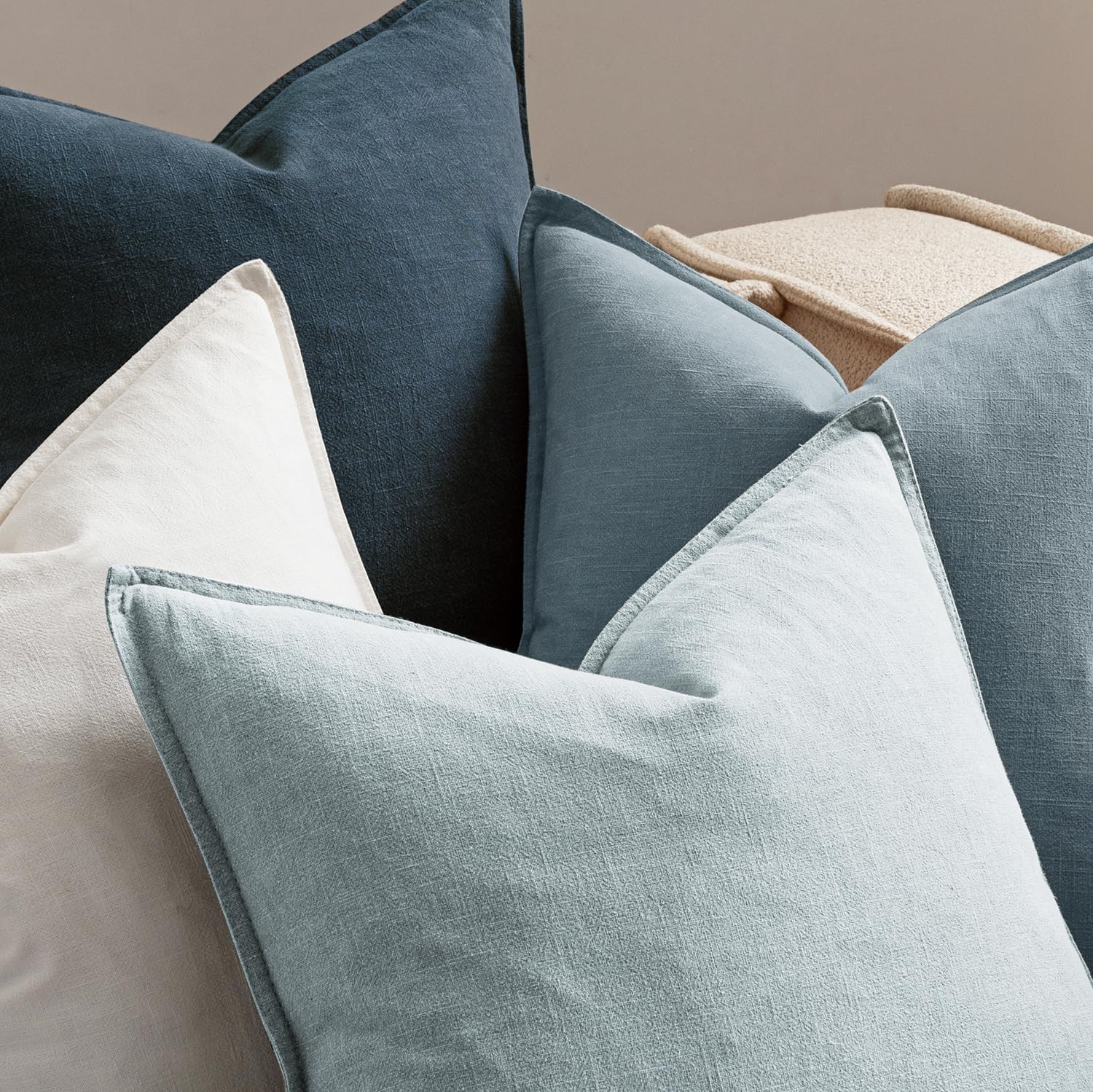 MIULEE blue pillow covers soft texture close-up conveys cozy, relaxed home vibe.