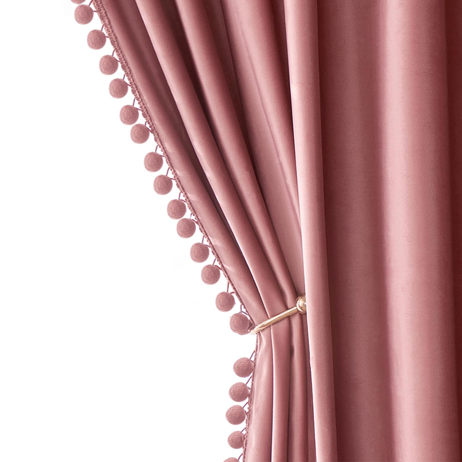 MIULEE blush pom pom velvet curtains in a 52x84 two-panel setup for a stylish kids' room