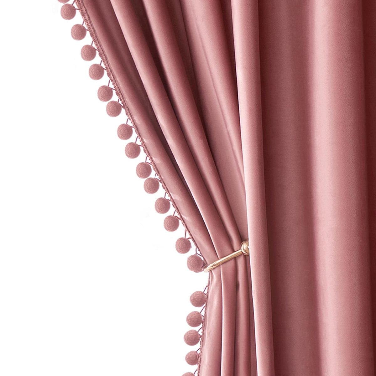 MIULEE blush pom pom velvet curtains in a 52x84 two-panel setup for a stylish kids' room
