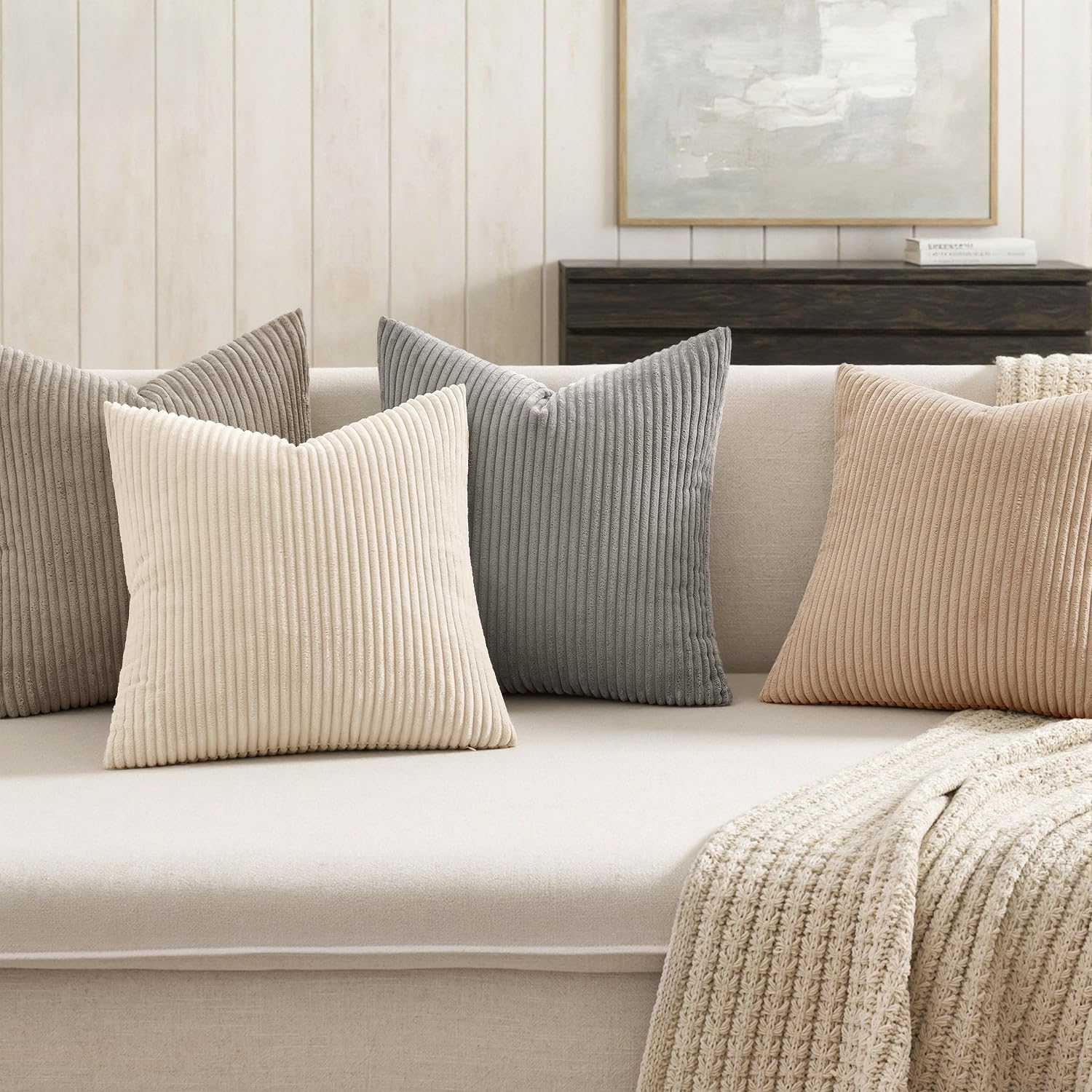 MIULEE 18x18 cream cushion cover set of four on sofa