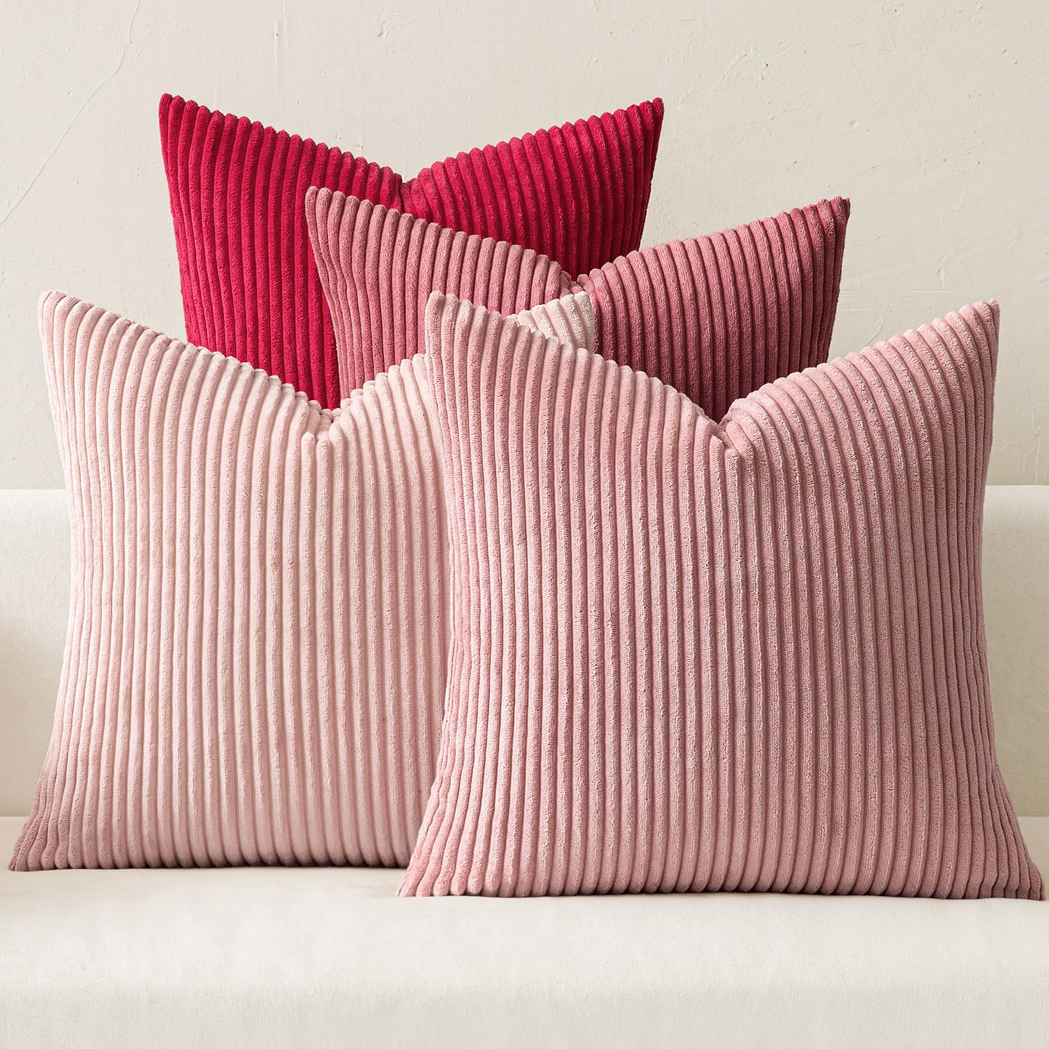 MIULEE boho farmhouse pillow cover in rose pink stripe for a warm living room.