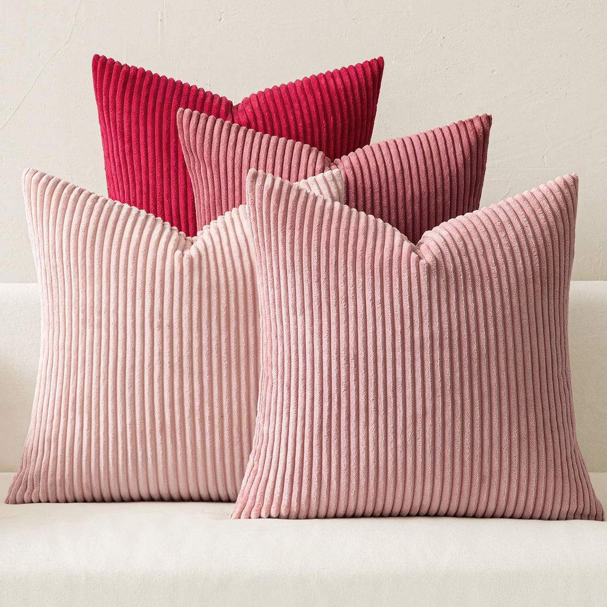 MIULEE boho farmhouse pillow cover in rose pink stripe for a warm living room.