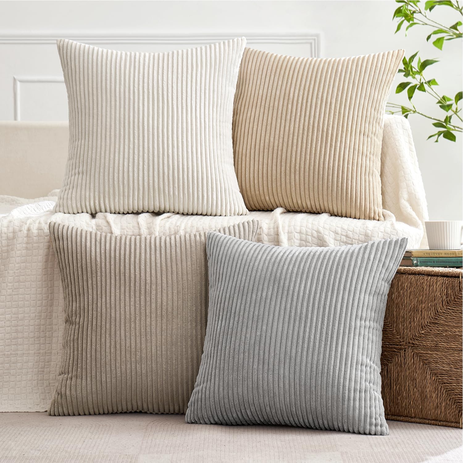 MIULEE 18x18 pillow cover shown on sofa adds neutral elegance to living spaces.