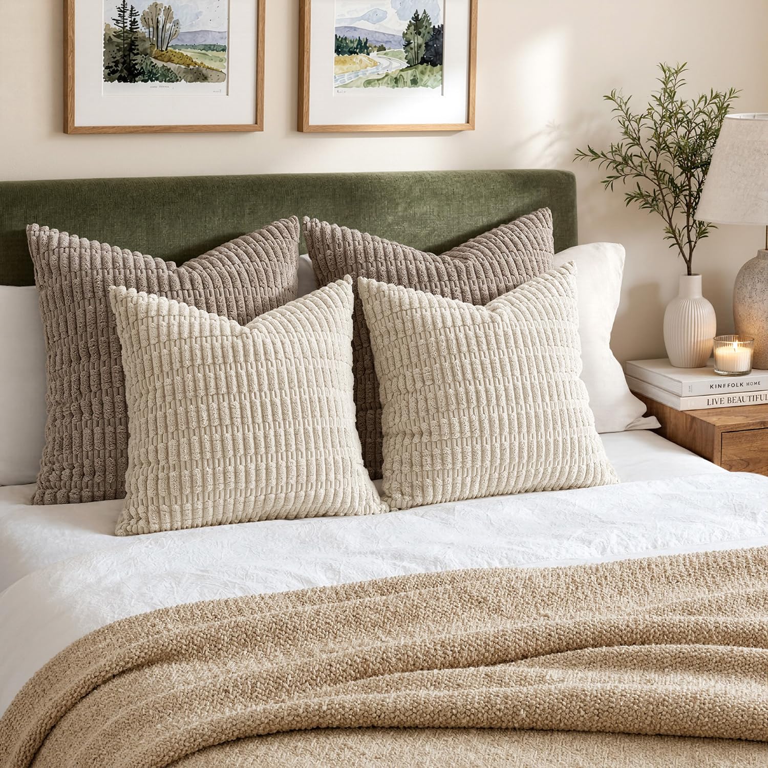 MIULEE boho striped pillow cover cream white versatile for sofas and beds