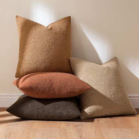 MIULEE Bouclé pillow cover 18x18 in a cozy bedroom setting