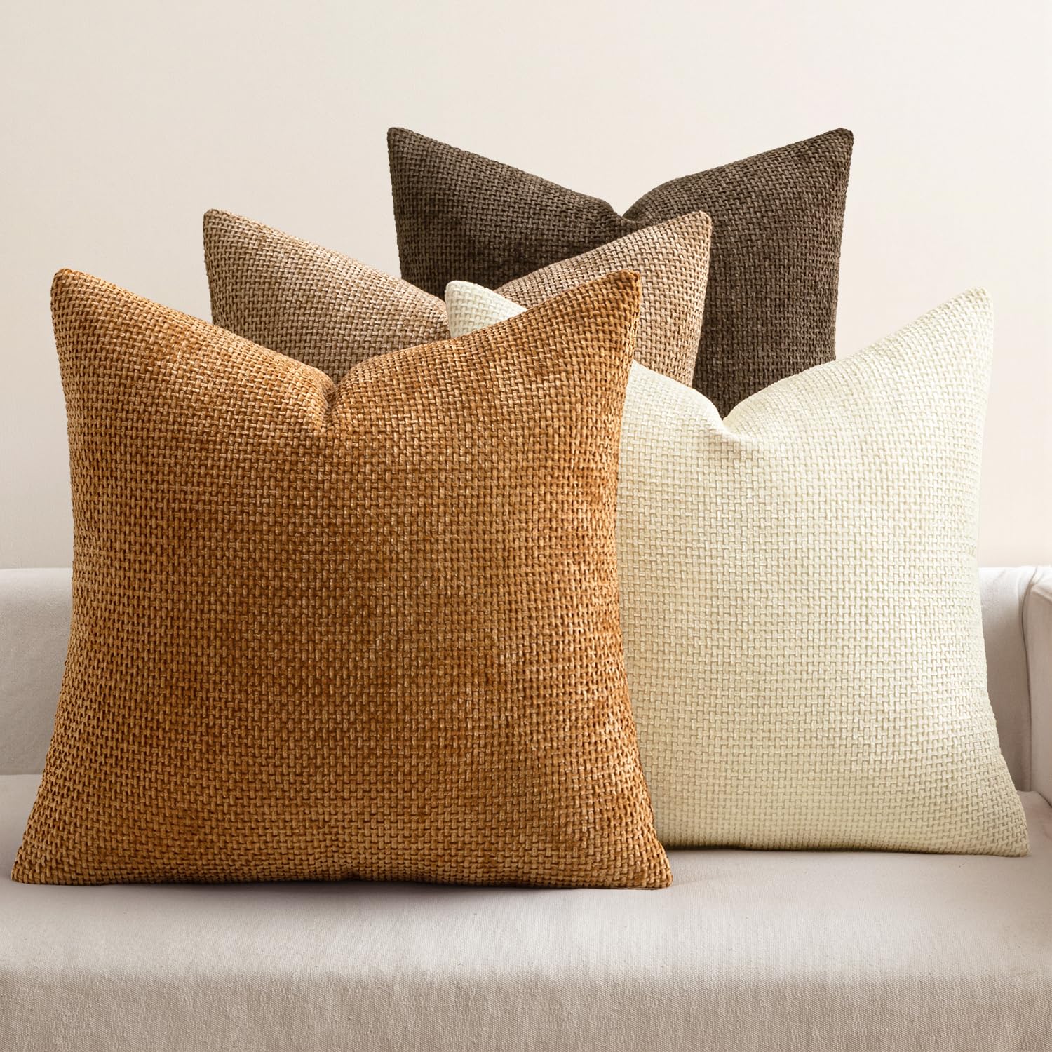 MIULEE brown chenille pillow cover 20x20, plush texture for sofa decor