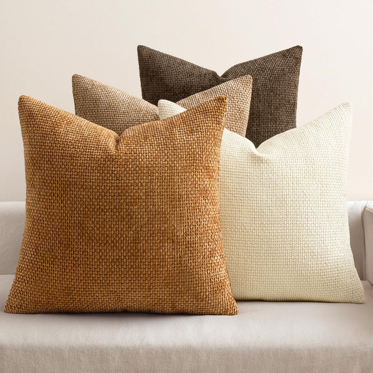 MIULEE brown chenille pillow cover 20x20, plush texture for sofa decor
