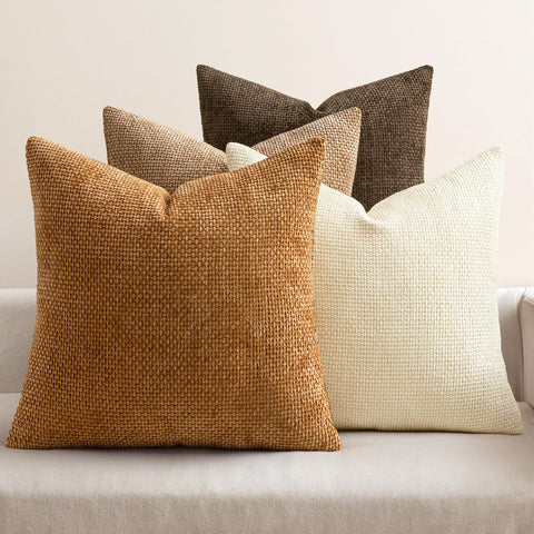 MIULEE brown chenille pillow cover 20x20, plush texture for sofa decor