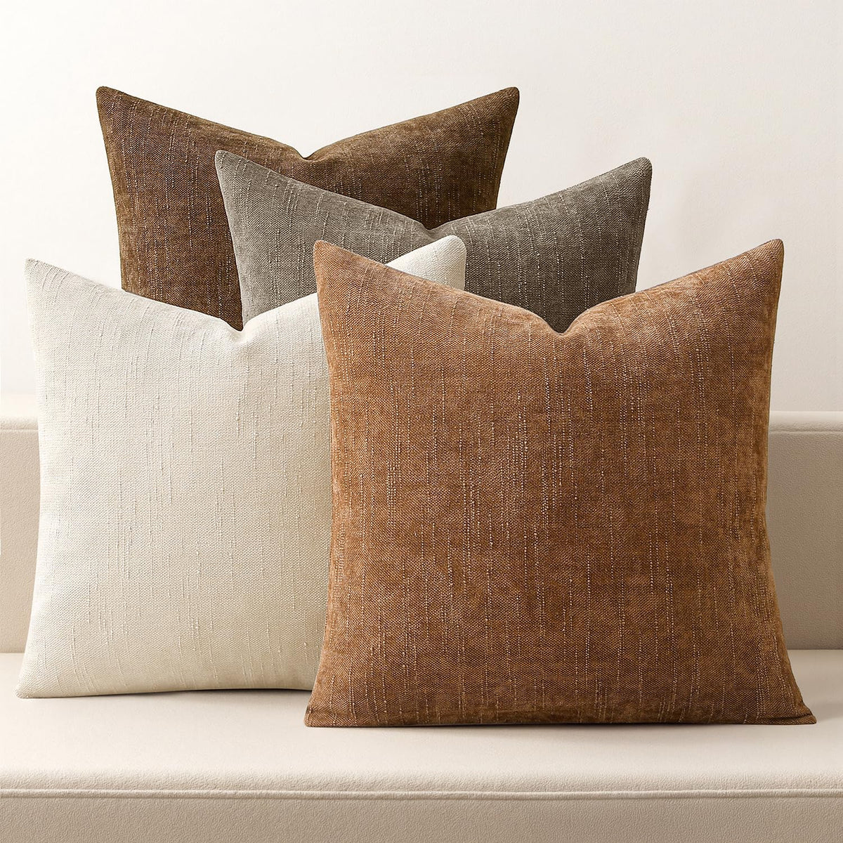 MIULEE brown chenille pillow cover front view adds warm rustic charm.
