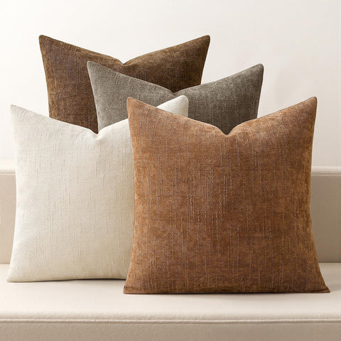MIULEE brown chenille pillow cover front view adds warm rustic charm.