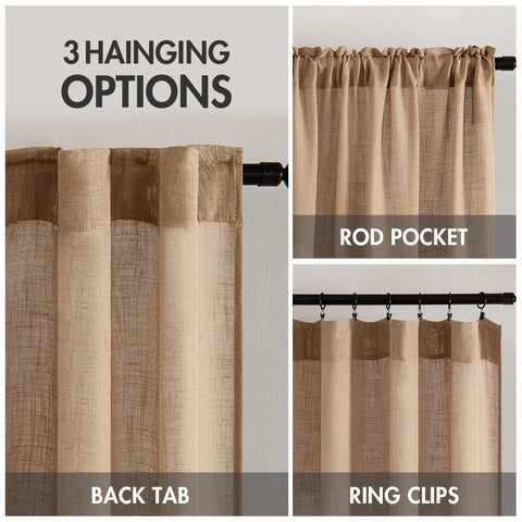 MIULEE brown linen curtains rod-pocket-back-tab close-up demonstrates versatile hanging options.