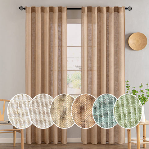 MIULEE brown linen curtains texture close-up shows durable, soft fabric.