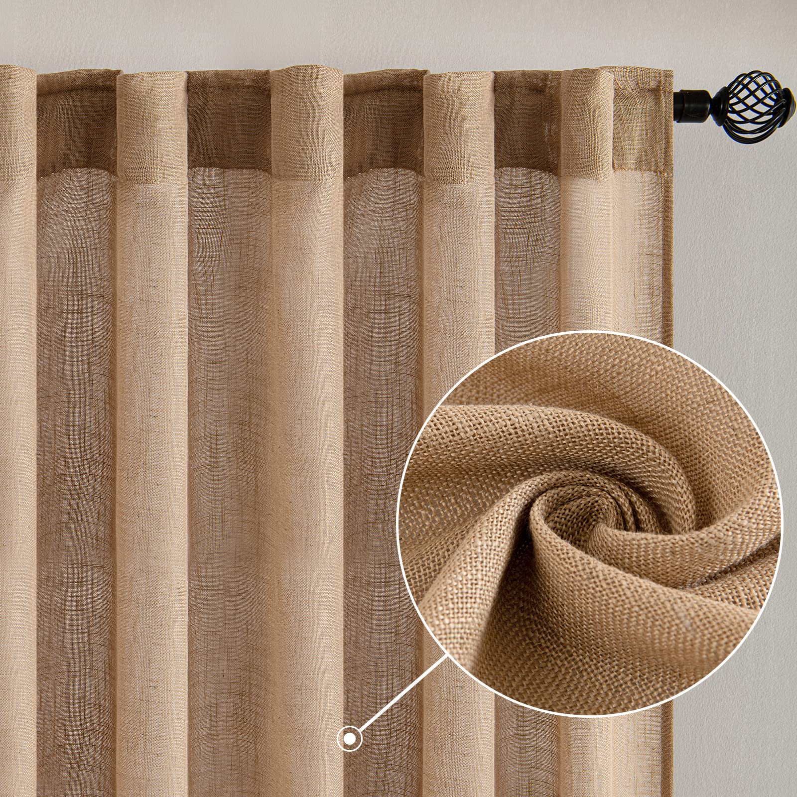 MIULEE brown linen curtains window-drape highlight natural texture and light diffusion.