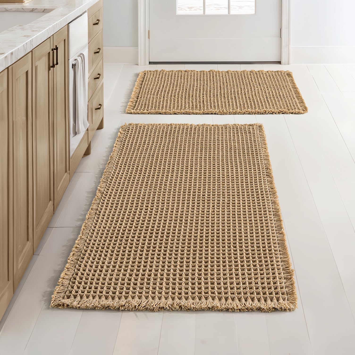 MIULEE brown waffle bath mat 17x24 front view shows plush texture for quick drying