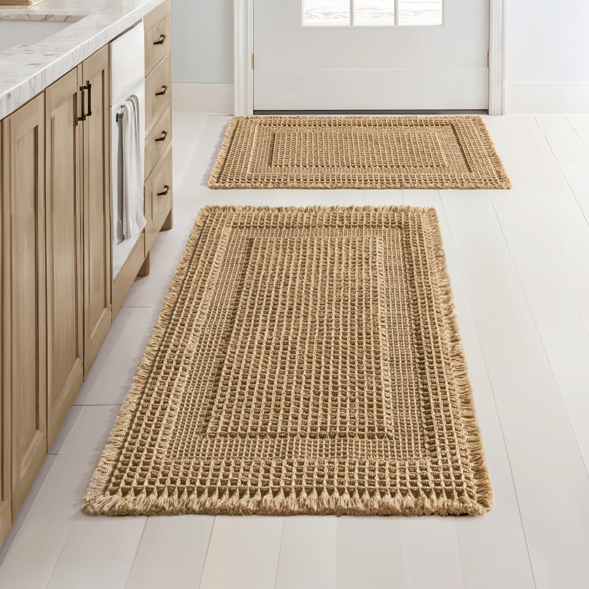 MIULEE brown waffle bath mat 17x24 front view, highly absorbent and plush.
