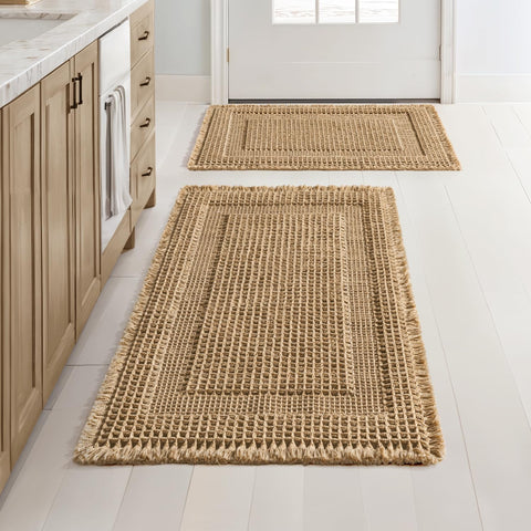 MIULEE brown waffle bath mat 17x24 front view, highly absorbent and plush.