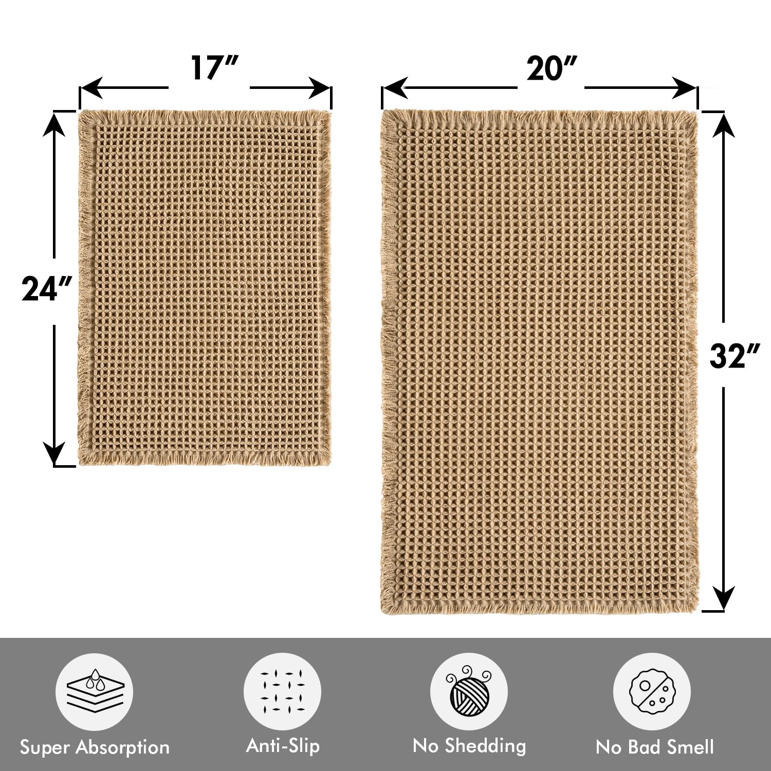 MIULEE brown waffle bath mat 20x32 front view enhances bathroom comfort after shower