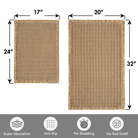 MIULEE brown waffle bath mat 20x32 front view enhances bathroom comfort after shower