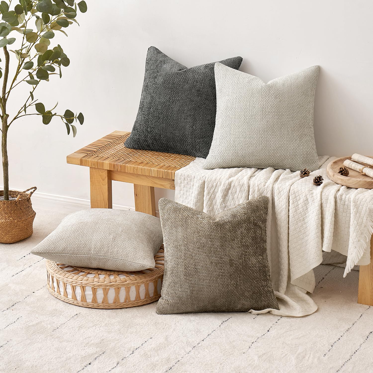 MIULEE 4-pack 22x22 pillow covers to refresh neutral decor.