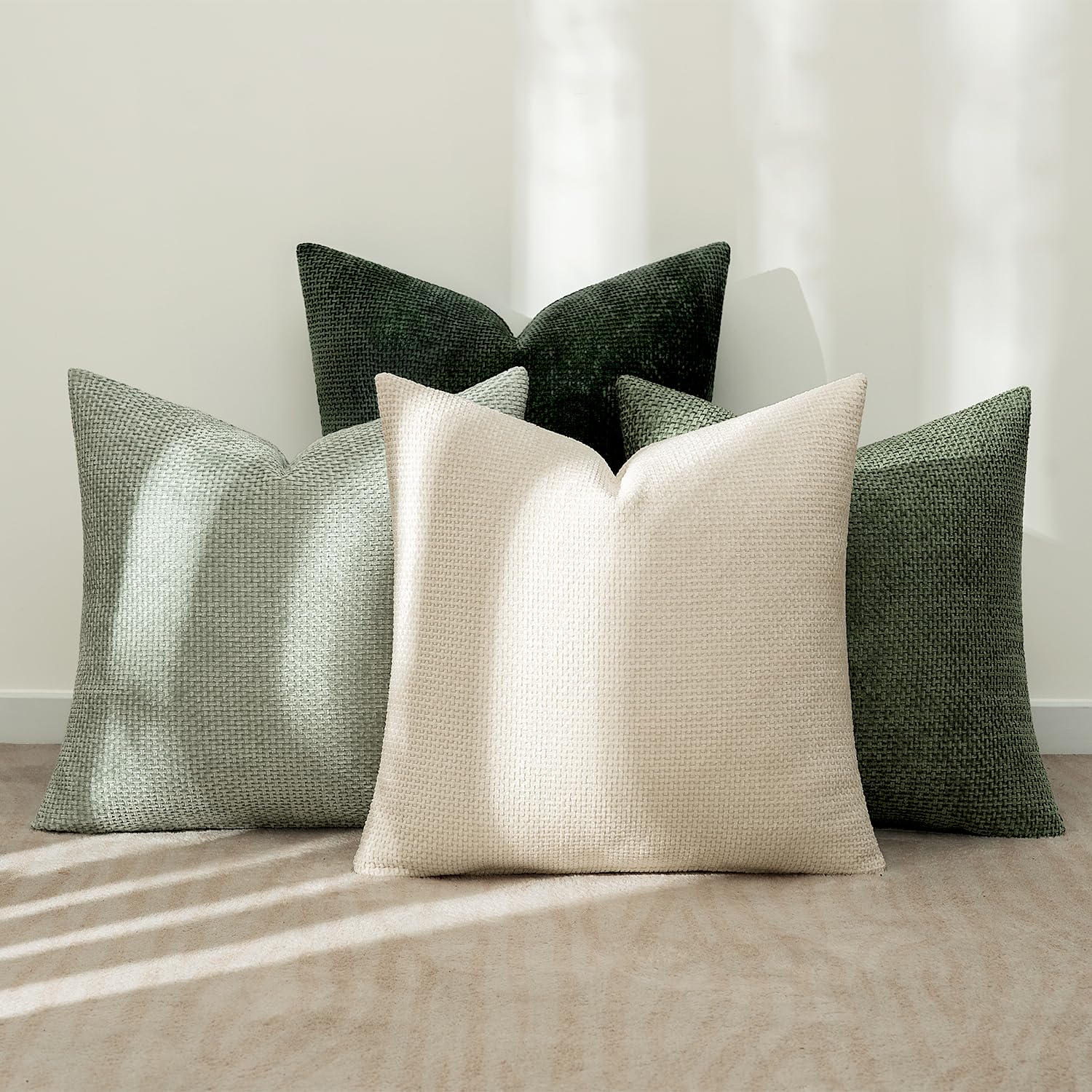 MIULEE 4-pack pillow covers offer coordinated neutral green decor