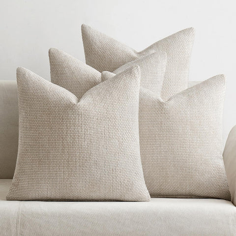 MIULEE cream chenille pillow cover for 18x18 cushions on the sofa.