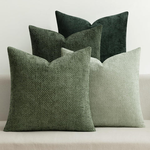 MIULEE chenille pillow cover green 18x18 front view for cozy living room decor