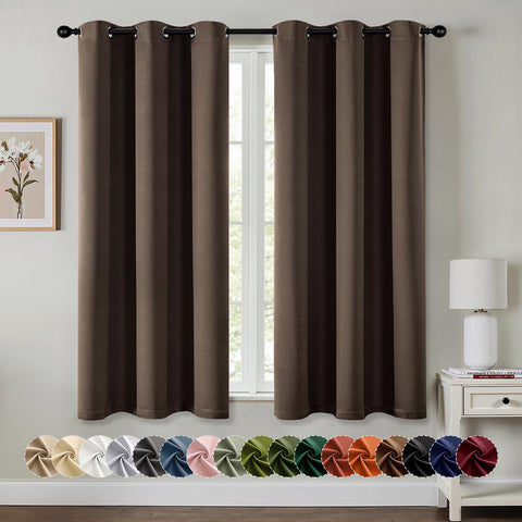 MIULEE chocolate brown blackout curtains, 63-inch length, two panels for bedroom privacy
