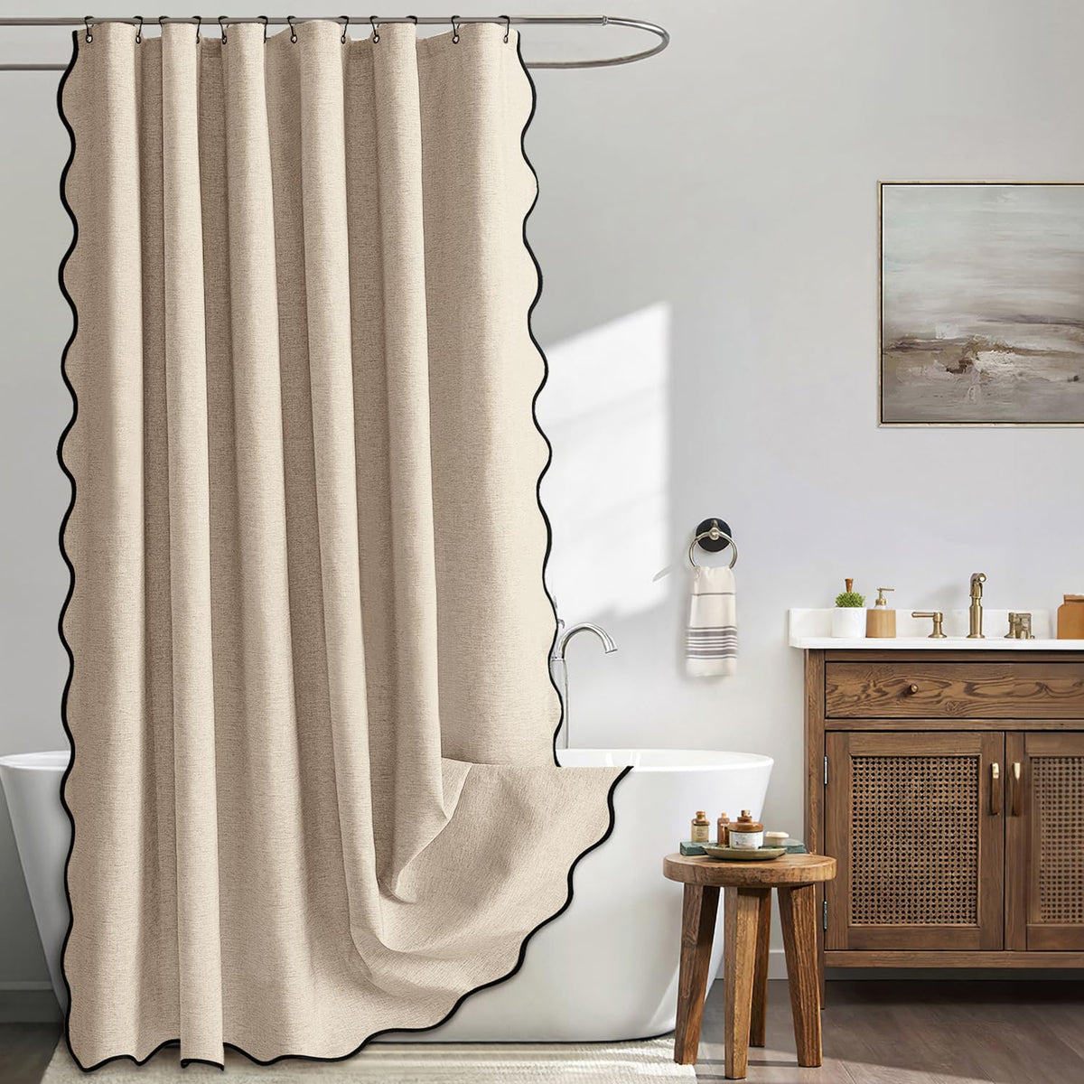 MIULEE copper brown scalloped shower curtain with black trim for elegant privacy
