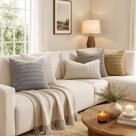 MIULEE corduroy euro sham on sofa enhances living room ambience