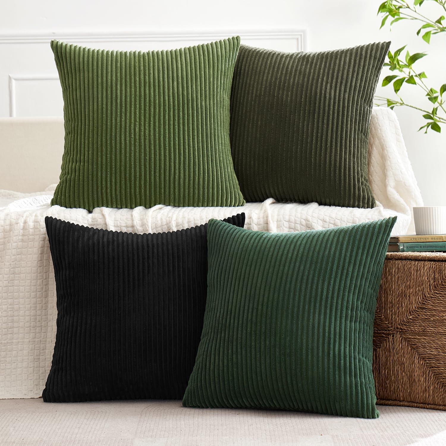 MIULEE pine corduroy pillow cover enhances bedroom depth.