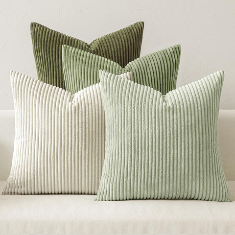 MIULEE corduroy throw pillow cover in green gradient enhances sofa styling