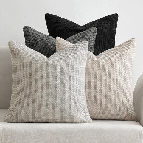 MIULEE cream-grey chenille pillow cover adds plush sofa texture.